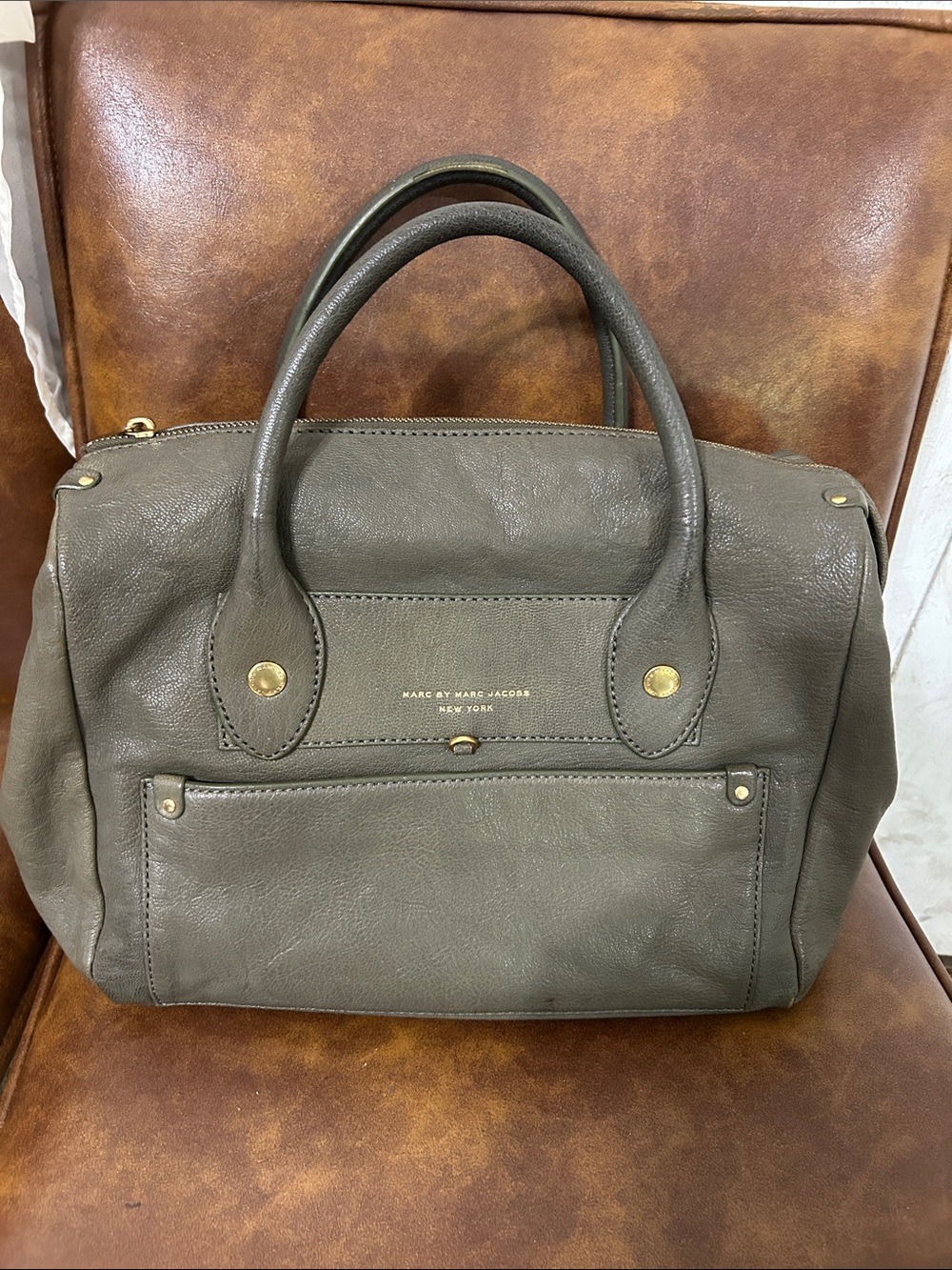 Marc by Marc Jacobs Olive Green Pebbled Leather Satchel